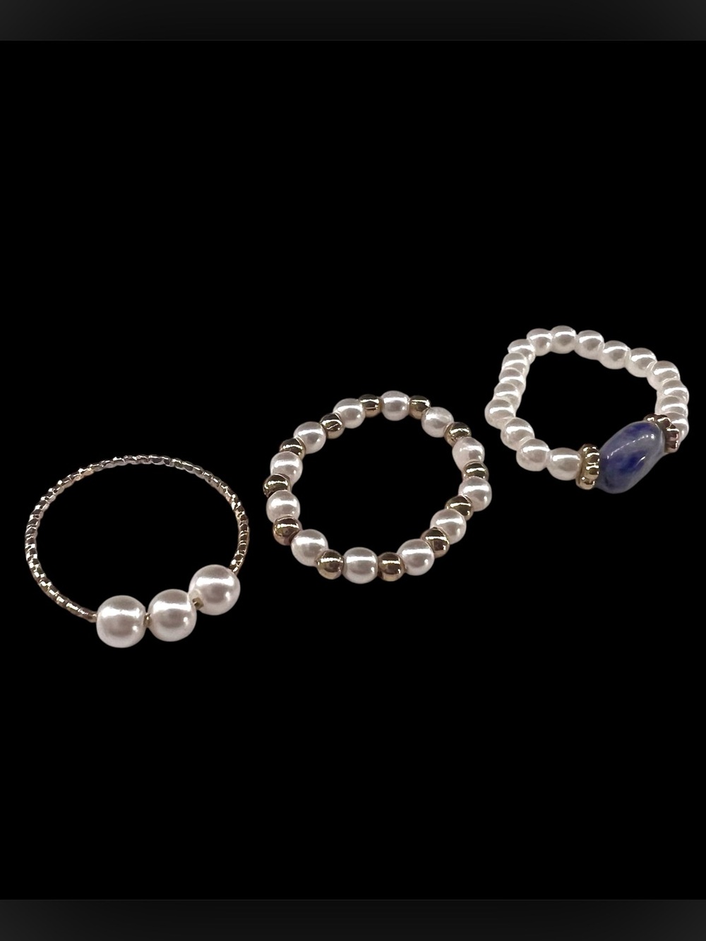 Pearl Bead Stackable Rings set of 3 - White Pearl Accent